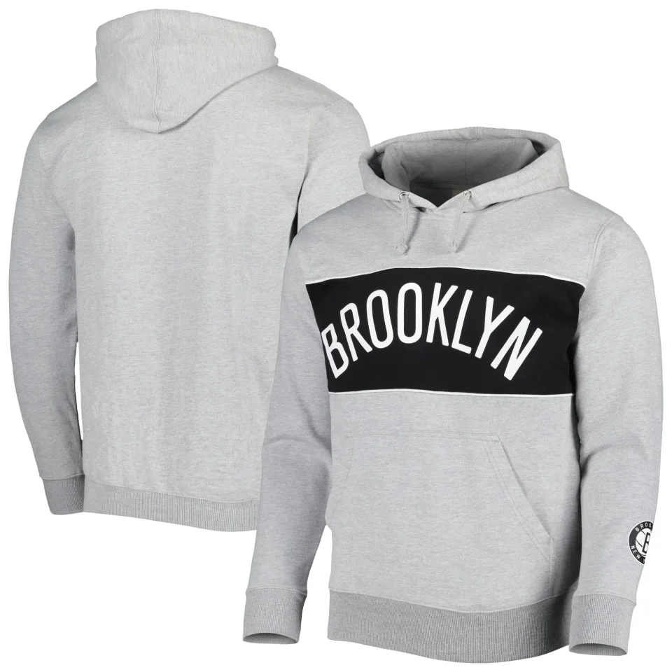 Ultimate Supreme Men's Fanatics Branded Heather Gray Brooklyn Nets Wordmark French Terry Pullover Hoodie
