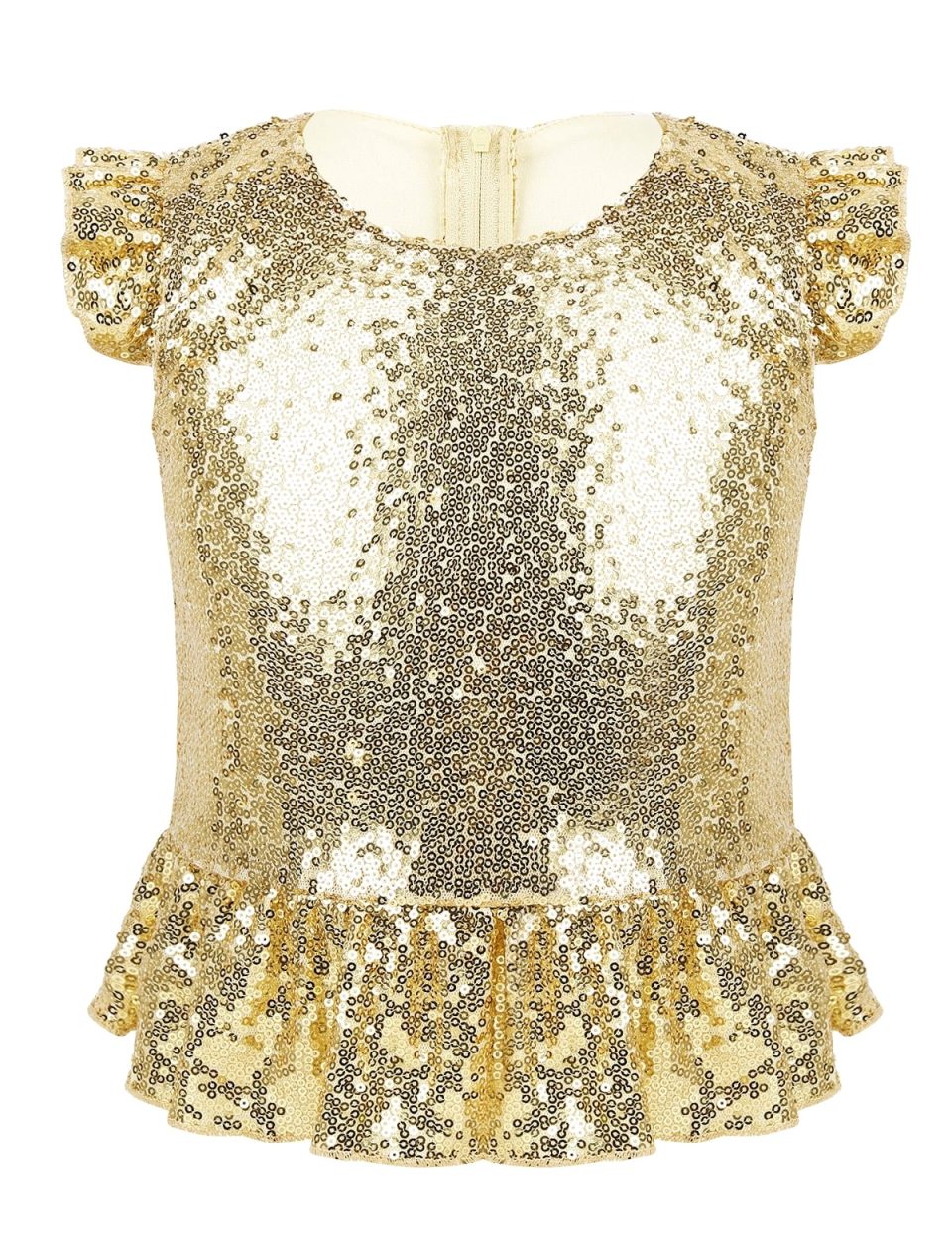 Polished Office TiaoBug Girls Sequins Ruffled Sleeves Tee Shirt Modern Jazz Dance Crop Top Mermaid Party Costume Gold 6