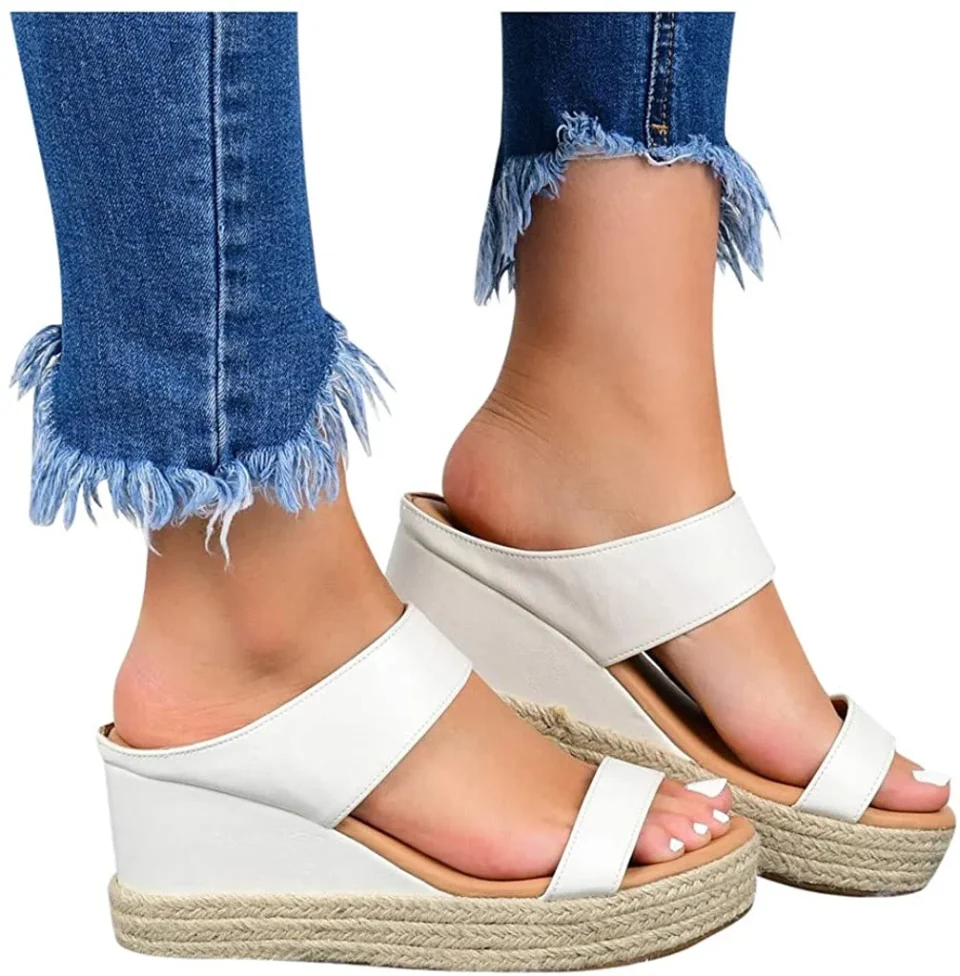 BPA-Free Versatile Women Fashion, Womens Wedge Sandals Leather Slip on Platform Sandal Comfortable Beach Flats Shoes